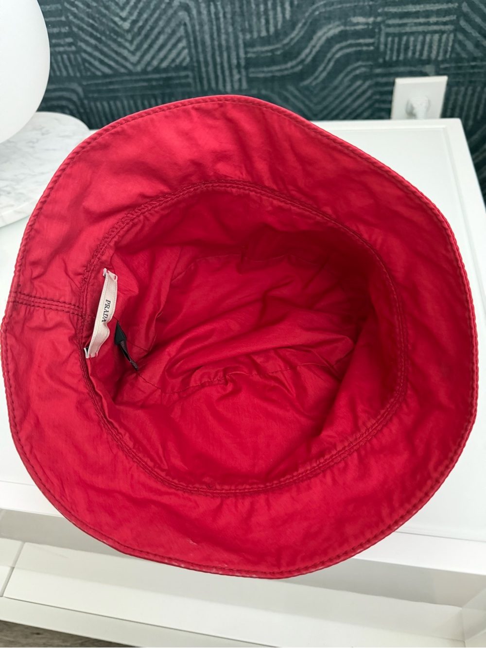Prada Red Bucket Hat with Contrasting Ribbon - Picture 2 of 6